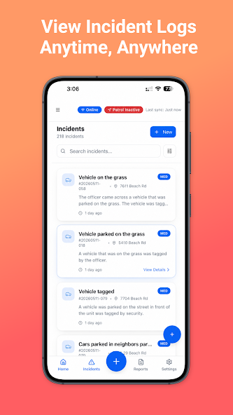 View incident logs anytime screen