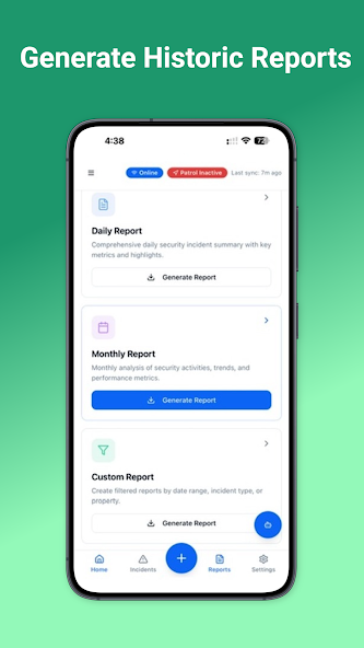 Generate historic reports screen